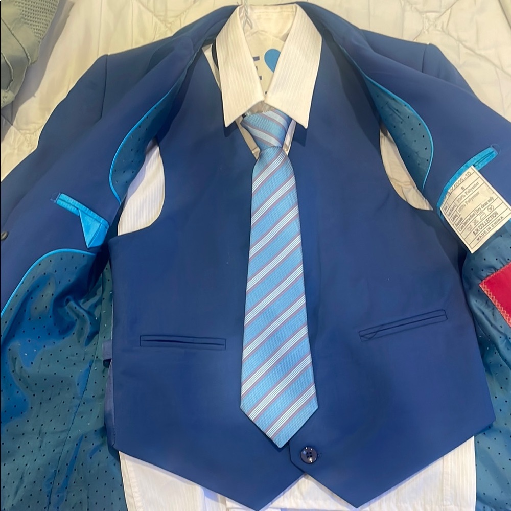 Kids Boys  Blue Suit with Vest and Tie, Pant and clothing cover